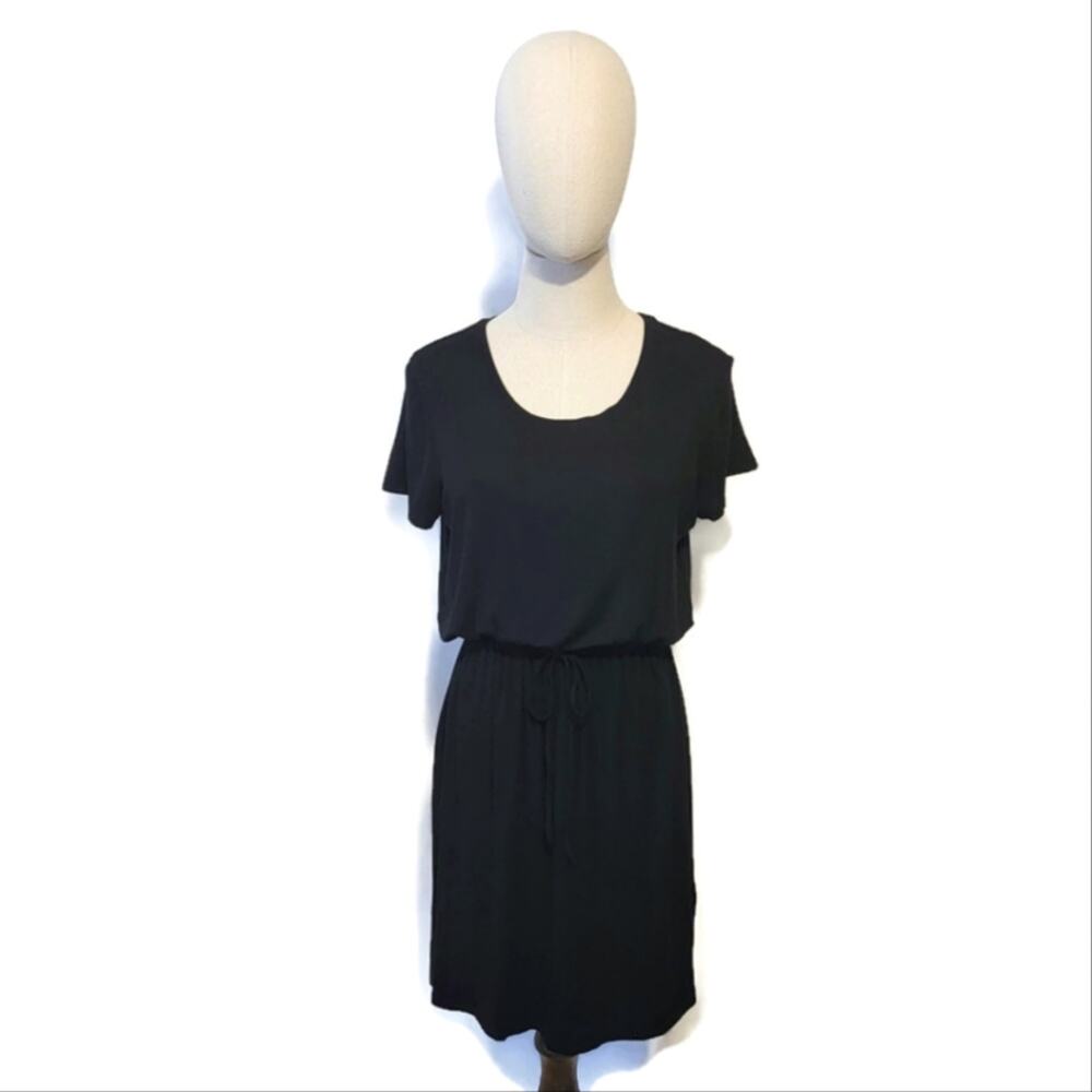 Olive & Oak Black Short Sleeve Drawstring Waist Jersey Knit Dress L - Picture 13 of 13
